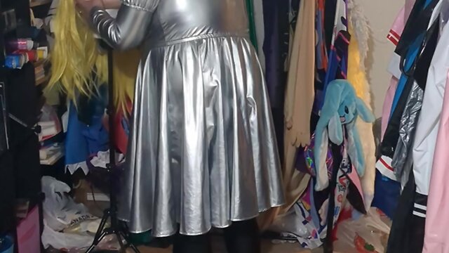 Shiny silver pvc dress kigurumi layered breathplay cosplay