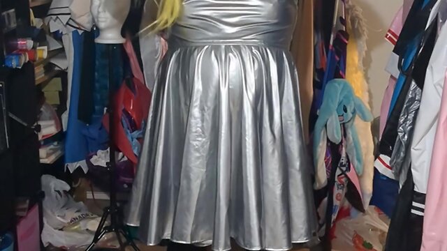 Shiny silver pvc dress kigurumi layered breathplay cosplay