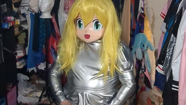 Shiny silver pvc dress kigurumi layered breathplay cosplay