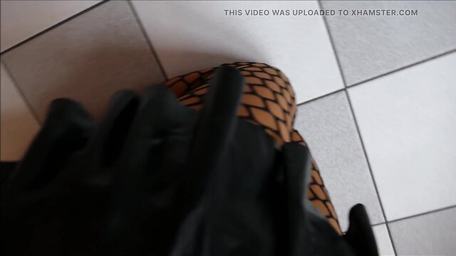 Monique in patent ballet heels and fishnet tights