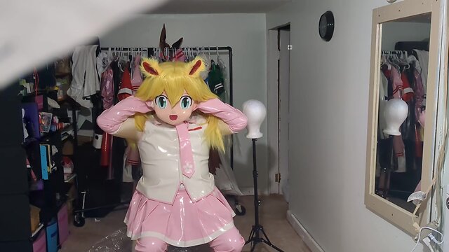 Kigurumi pvc cosplay miku breathplay and vibrator play