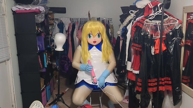 Kigurumi pvc lillie cosplay gagged, breathplay, and vibrator play