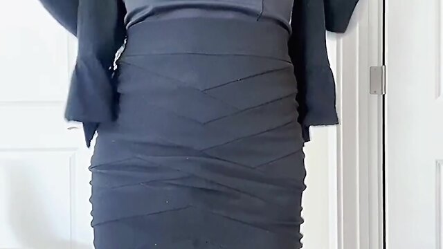 Asian cd eva in tight black skirt and pantyhose