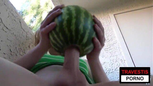Fucking a watermelon with a travesti