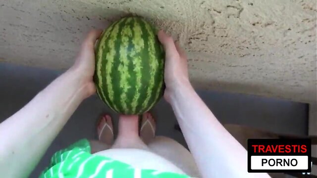Fucking a watermelon with a travesti