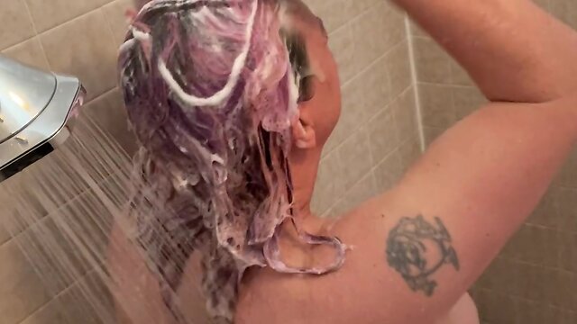 Trans person showering for onlyfans cam