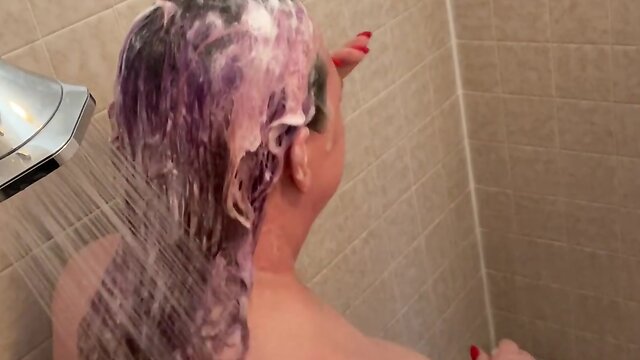 Trans person showering for onlyfans cam