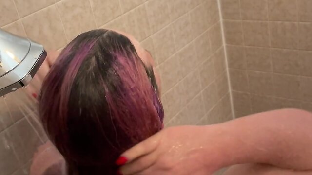 Trans person showering for onlyfans cam