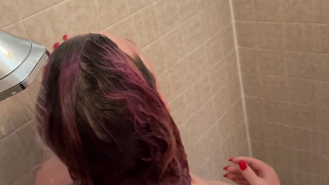 Trans person showering for onlyfans cam