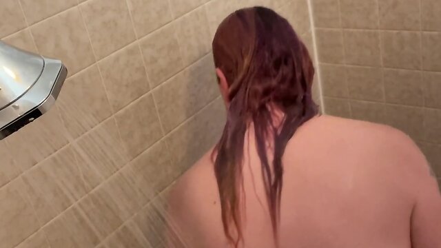 Trans person showering for onlyfans cam