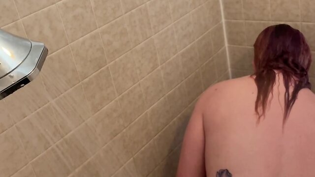 Trans person showering for onlyfans cam