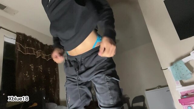 Transsexual twink strips naked for stepfathers viewing