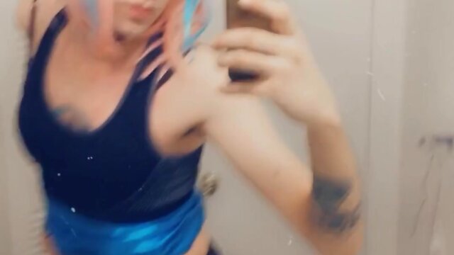 Cosplayer in mini dress wearing flirty outfit