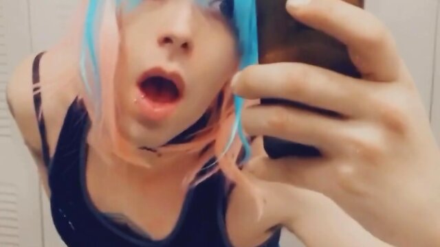 Cosplayer in mini dress wearing flirty outfit