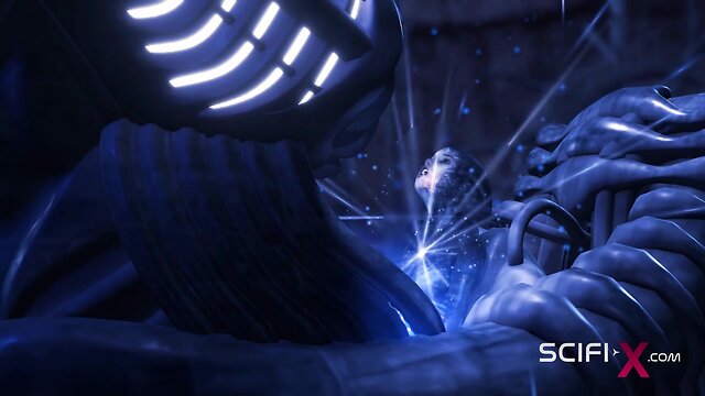 Steamy alien encounter in a dark cave with a blonde