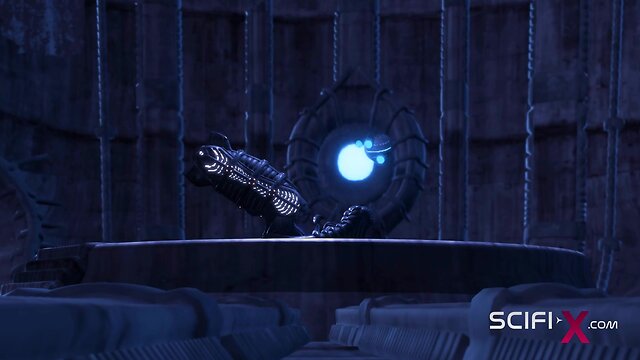 Steamy alien encounter in a dark cave with a blonde