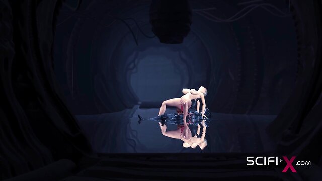 Steamy alien encounter in a dark cave with a blonde