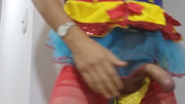 Amy crossdressing in red lingerie