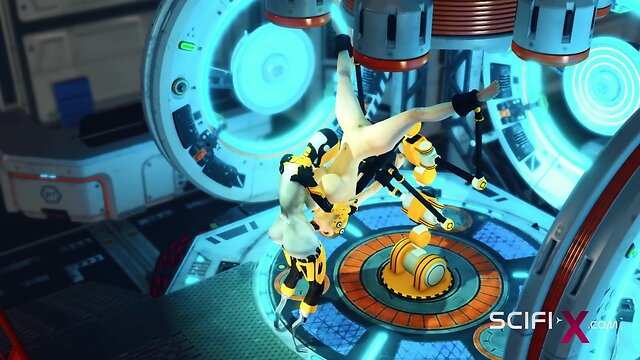 Cuffed and fucked: sci-fi bdsm with a sexy young hottie and shemale android in the lab