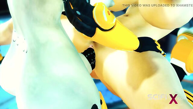 Cuffed and fucked: sci-fi bdsm with a sexy young hottie and shemale android in the lab