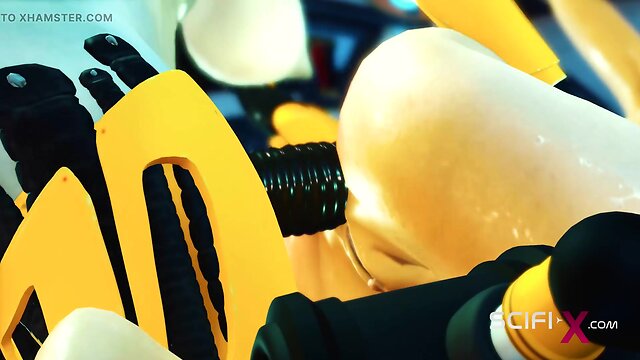 Cuffed and fucked: sci-fi bdsm with a sexy young hottie and shemale android in the lab