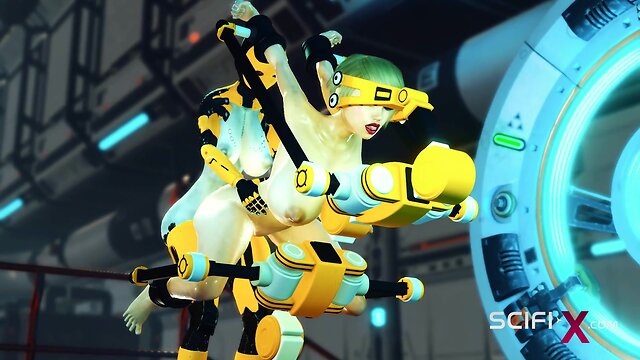 Cuffed and fucked: sci-fi bdsm with a sexy young hottie and shemale android in the lab