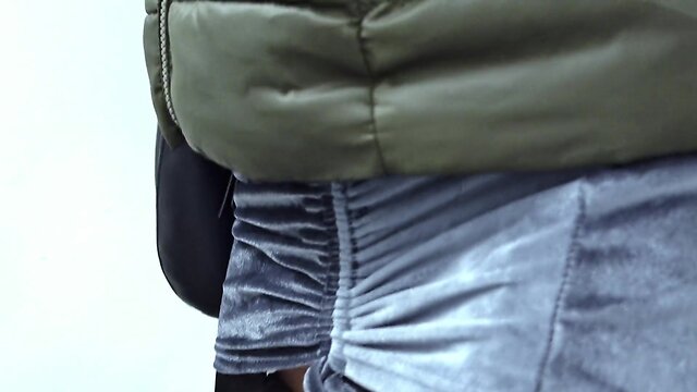 Pouring warm urine on my two-toned stockings