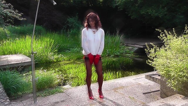 Fashion show tight skirts and outdoor cumshot with organza