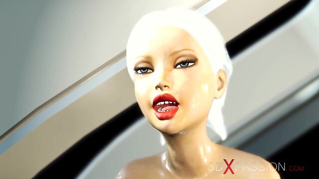 3d sci-fi android and sexy woman intimate encounter in space station