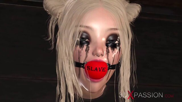 Hardcore shemale in latex outfit bangs in basement