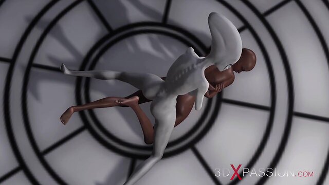 Sci-fi alien meets black woman in space station