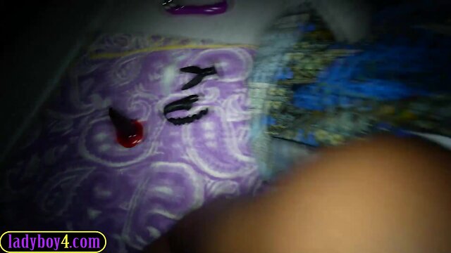 Asian trans teen ladyboy anal stuffing in sex chair