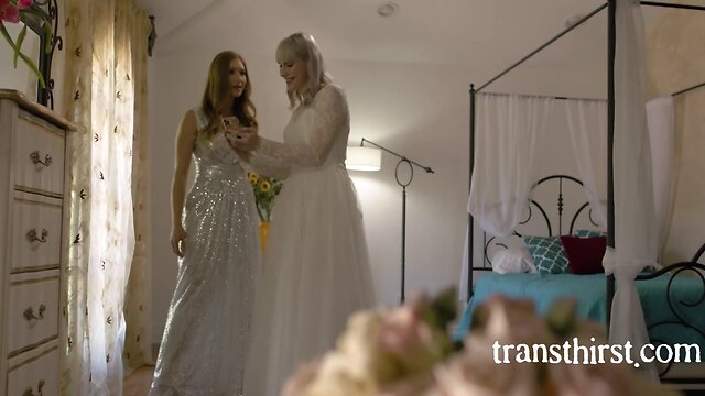 Brides attendant engages in intimate act with trans bride and groom