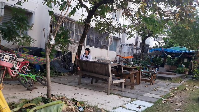 Hot blue mini dress with white legs and big butt shemale