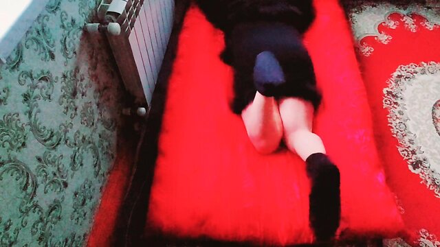 Horny amateur cosplayer self-ass spanking - beautiful blonde model and crossdresser