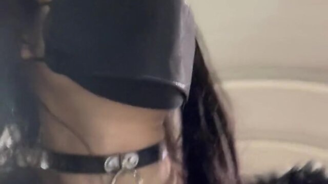 Exploring train station and parking lot in fishnet stockings