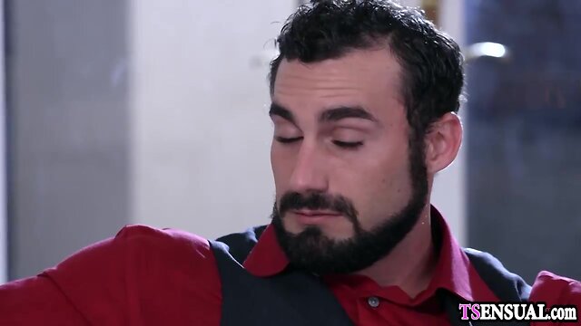 Slim transwoman anally pleasured by stepsons firm penis