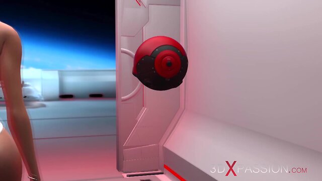 Space station shemale android and sexy woman intimate encounter