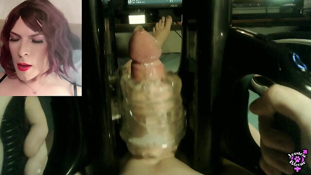 Jessica blooms big trans cock gets milked by quickshot launch machine