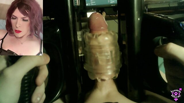 Jessica blooms big trans cock gets milked by quickshot launch machine