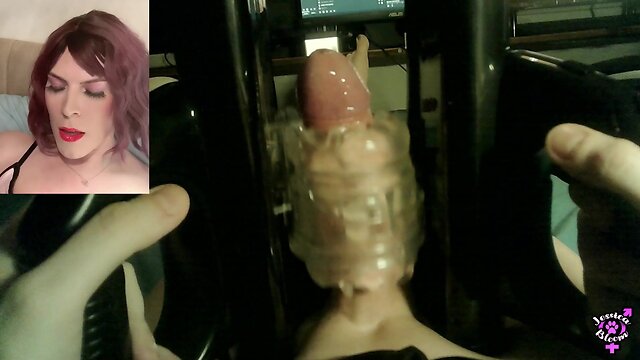 Jessica blooms big trans cock gets milked by quickshot launch machine
