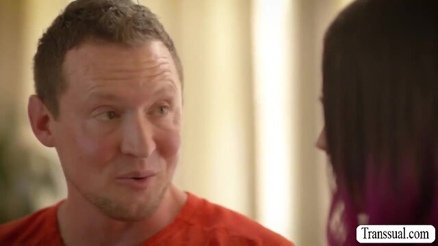 Stepbrother fucks trans stepsister without a condom