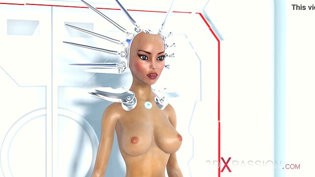 Sci-fi android transhuman and black woman interact on spaceship