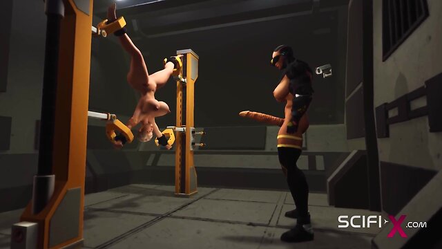 Blonde babe with big breasts succumbs to anal pleasure with cyber transsexual partner