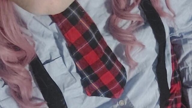 Exploring her naughty side: sissy juvia jolie in a seductive schoolgirl costume