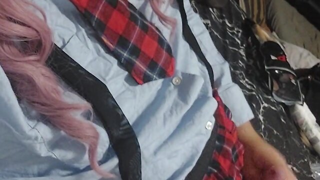 Exploring her naughty side: sissy juvia jolie in a seductive schoolgirl costume