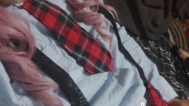 Exploring her naughty side: sissy juvia jolie in a seductive schoolgirl costume