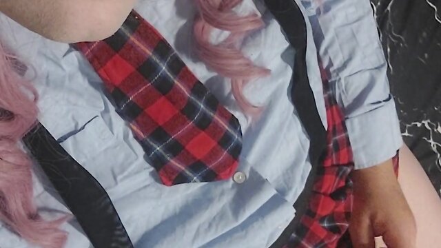 Exploring her naughty side: sissy juvia jolie in a seductive schoolgirl costume