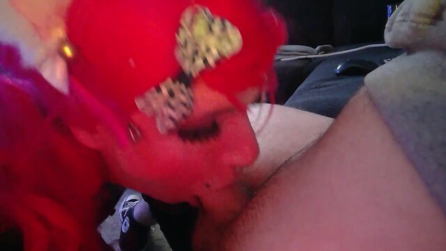 Surprising cumshot: sloppy femboy deepthroats without warning