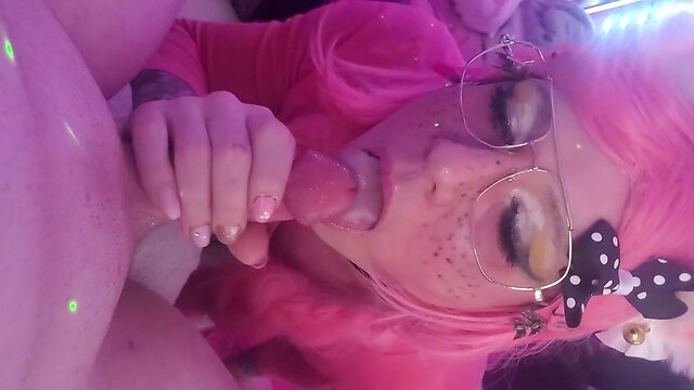 Femboy takes on two big loads: double cumming and swallowing